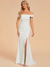 Load image into Gallery viewer, Color=White | Maxi Long Side Split Wholesale Wedding Dresses With Off Shoulder-White 4