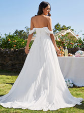 Load image into Gallery viewer, Color=White | Off Shoulder Chiffon Wholesale Wedding Dressees With Half Sleeves-White 3