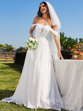 Load image into Gallery viewer, Color=White | Off Shoulder Chiffon Wholesale Wedding Dressees With Half Sleeves-White 4