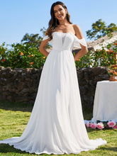 Load image into Gallery viewer, Color=White | Off Shoulder Chiffon Wholesale Wedding Dressees With Half Sleeves-White 1