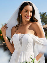 Load image into Gallery viewer, Color=White | Off Shoulder Chiffon Wholesale Wedding Dressees With Half Sleeves-White 2