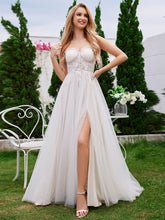 Load image into Gallery viewer, Color=Ivory | Exquisite See-Through Cold Shoulder Strapless Padded Enough Wedding Tulle Dresses with Bandage Empire Waist -Ivory 1