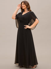 Load image into Gallery viewer, Color=Black | Plus Size Elegant A-Line Half Bud Sleeves Chiffon Evening Dresses with Pleated Decoration-Black 3