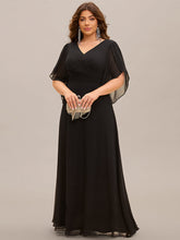 Load image into Gallery viewer, Color=Black | Plus Size Elegant A-Line Half Bud Sleeves Chiffon Evening Dresses with Pleated Decoration-Black 1