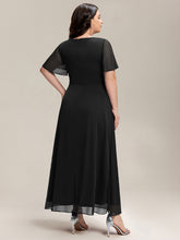Load image into Gallery viewer, Color=Black | Volume Discounts Short Sleeve Ruffle Deep V-Neck A-Line Maxi Dress with Slit; Mother of the Bride Dresses-Black 17