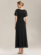 Load image into Gallery viewer, Color=Black | Volume Discounts Short Sleeve Ruffle Deep V-Neck A-Line Maxi Dress with Slit; Mother of the Bride Dresses-Black 12