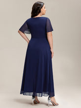 Load image into Gallery viewer, Color=Navy Blue | Volume Discounts Short Sleeve Ruffle Deep V-Neck A-Line Maxi Dress with Slit; Mother of the Bride Dresses-Navy Blue 27