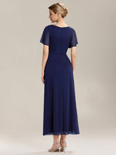 Load image into Gallery viewer, Color=Navy Blue | Volume Discounts Short Sleeve Ruffle Deep V-Neck A-Line Maxi Dress with Slit; Mother of the Bride Dresses-Navy Blue 22