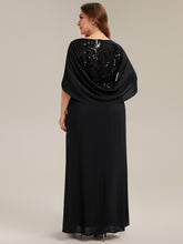 Load image into Gallery viewer, Color=Black | Factory Design Half Sleeve Gathered Cowl Neck A-Line Maxi Dress | Mother of the Bride Dresses-Black 7