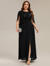 Load image into Gallery viewer, Color=Black | Factory Design Half Sleeve Gathered Cowl Neck A-Line Maxi Dress | Mother of the Bride Dresses-Black 10