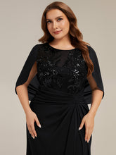Load image into Gallery viewer, Color=Black | Factory Design Half Sleeve Gathered Cowl Neck A-Line Maxi Dress | Mother of the Bride Dresses-Black 8