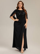 Load image into Gallery viewer, Color=Black | Factory Design Half Sleeve Gathered Cowl Neck A-Line Maxi Dress | Mother of the Bride Dresses-Black 6