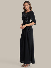 Load image into Gallery viewer, Color=Black | Factory Design Half Sleeve Gathered Cowl Neck A-Line Maxi Dress | Mother of the Bride Dresses-Black 5