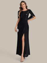 Load image into Gallery viewer, Color=Black | Factory Design Half Sleeve Gathered Cowl Neck A-Line Maxi Dress | Mother of the Bride Dresses-Black 1