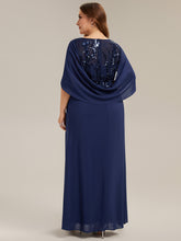 Load image into Gallery viewer, Color=Navy Blue | Factory Design Half Sleeve Gathered Cowl Neck A-Line Maxi Dress | Mother of the Bride Dresses-Navy Blue 17