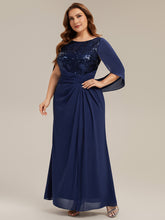Load image into Gallery viewer, Color=Navy Blue | Factory Design Half Sleeve Gathered Cowl Neck A-Line Maxi Dress | Mother of the Bride Dresses-Navy Blue 19