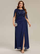 Load image into Gallery viewer, Color=Navy Blue | Factory Design Half Sleeve Gathered Cowl Neck A-Line Maxi Dress | Mother of the Bride Dresses-Navy Blue 20