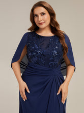Load image into Gallery viewer, Color=Navy Blue | Factory Design Half Sleeve Gathered Cowl Neck A-Line Maxi Dress | Mother of the Bride Dresses-Navy Blue 18
