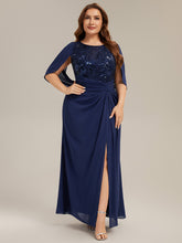 Load image into Gallery viewer, Color=Navy Blue | Factory Design Half Sleeve Gathered Cowl Neck A-Line Maxi Dress | Mother of the Bride Dresses-Navy Blue 16