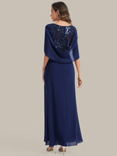 Load image into Gallery viewer, Color=Navy Blue | Factory Design Half Sleeve Gathered Cowl Neck A-Line Maxi Dress | Mother of the Bride Dresses-Navy Blue 12