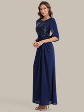 Load image into Gallery viewer, Color=Navy Blue | Factory Design Half Sleeve Gathered Cowl Neck A-Line Maxi Dress | Mother of the Bride Dresses-Navy Blue 15