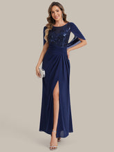 Load image into Gallery viewer, Color=Navy Blue | Factory Design Half Sleeve Gathered Cowl Neck A-Line Maxi Dress | Mother of the Bride Dresses-Navy Blue 11