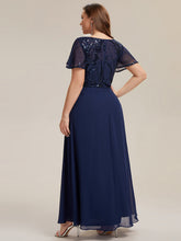 Load image into Gallery viewer, Color=Navy Blue | B2B-Exclusive Short Sleeve Ruffle A-Line Maxi Dress with Deep V-Neck Appliques; Mother of the Bride Dresses-Navy Blue 27