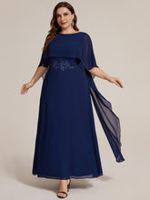 Load image into Gallery viewer, Color=Navy Blue | Chiffon Cape Sleeve A-Line Mother of the Bride Dress | Mother of the Bride Dresses-Navy Blue 6