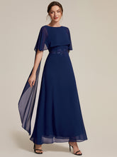 Load image into Gallery viewer, Color=Navy Blue | Chiffon Cape Sleeve A-Line Mother of the Bride Dress | Mother of the Bride Dresses-Navy Blue 4
