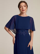 Load image into Gallery viewer, Color=Navy Blue | Chiffon Cape Sleeve A-Line Mother of the Bride Dress | Mother of the Bride Dresses-Navy Blue 3