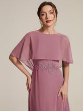 Load image into Gallery viewer, Color=Purple Orchid | Chiffon Cape Sleeve A-Line Mother of the Bride Dress | Mother of the Bride Dresses 5