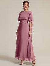 Load image into Gallery viewer, Color=Purple Orchid | Chiffon Cape Sleeve A-Line Mother of the Bride Dress | Mother of the Bride Dresses 1