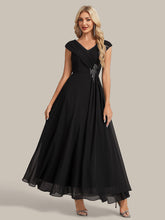 Load image into Gallery viewer, Black | B2B-Exclusive Plus Size Deep V-Neck Cap Sleeve Chiffon A-Line Mother of the Bride Dresses-Black