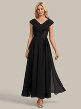 Load image into Gallery viewer, Black | B2B-Exclusive Plus Size Deep V-Neck Cap Sleeve Chiffon A-Line Mother of the Bride Dresses-Black