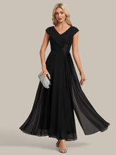 Load image into Gallery viewer, Black | B2B-Exclusive Plus Size Deep V-Neck Cap Sleeve Chiffon A-Line Mother of the Bride Dresses-Black