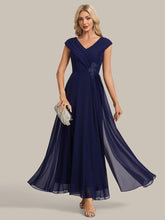 Load image into Gallery viewer, Navy Blue | B2B-Exclusive Plus Size Deep V-Neck Cap Sleeve Chiffon A-Line Mother of the Bride Dresses-Navy Blue