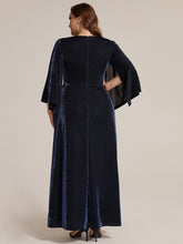 Load image into Gallery viewer, Navy Blue | Factory Design Three-Quarter Sleeve High Stretch Sheath Maxi Dress with 3D Draping; Mother of the Bride Dresses