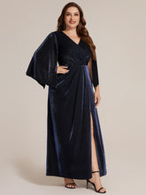 Load image into Gallery viewer, Navy Blue | Factory Design Three-Quarter Sleeve High Stretch Sheath Maxi Dress with 3D Draping; Mother of the Bride Dresses