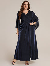 Load image into Gallery viewer, Navy Blue | Factory Design Three-Quarter Sleeve High Stretch Sheath Maxi Dress with 3D Draping; Mother of the Bride Dresses