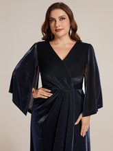 Load image into Gallery viewer, Navy Blue | Factory Design Three-Quarter Sleeve High Stretch Sheath Maxi Dress with 3D Draping; Mother of the Bride Dresses