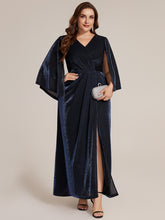 Load image into Gallery viewer, Navy Blue | Factory Design Three-Quarter Sleeve High Stretch Sheath Maxi Dress with 3D Draping; Mother of the Bride Dresses