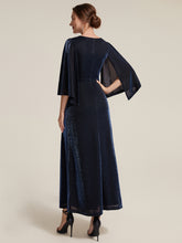 Load image into Gallery viewer, Navy Blue | Factory Design Three-Quarter Sleeve High Stretch Sheath Maxi Dress with 3D Draping; Mother of the Bride Dresses