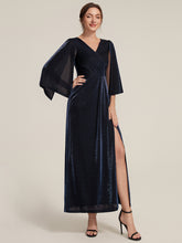 Load image into Gallery viewer, Navy Blue | Factory Design Three-Quarter Sleeve High Stretch Sheath Maxi Dress with 3D Draping; Mother of the Bride Dresses