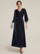 Load image into Gallery viewer, Navy Blue | Factory Design Three-Quarter Sleeve High Stretch Sheath Maxi Dress with 3D Draping; Mother of the Bride Dresses