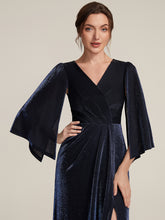 Load image into Gallery viewer, Navy Blue | Factory Design Three-Quarter Sleeve High Stretch Sheath Maxi Dress with 3D Draping; Mother of the Bride Dresses