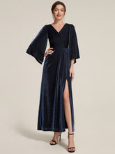 Load image into Gallery viewer, Navy Blue | Factory Design Three-Quarter Sleeve High Stretch Sheath Maxi Dress with 3D Draping; Mother of the Bride Dresses