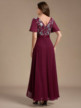 Load image into Gallery viewer, Burgundy | Sequined Ruffle Sleeve Chiffon Mother of the Bride Dress-Burgundy