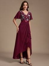 Load image into Gallery viewer, Burgundy | Sequined Ruffle Sleeve Chiffon Mother of the Bride Dress-Burgundy