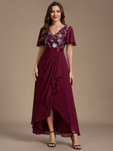 Load image into Gallery viewer, Burgundy | Sequined Ruffle Sleeve Chiffon Mother of the Bride Dress-Burgundy