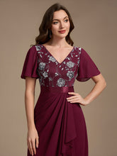 Load image into Gallery viewer, Burgundy | Sequined Ruffle Sleeve Chiffon Mother of the Bride Dress-Burgundy